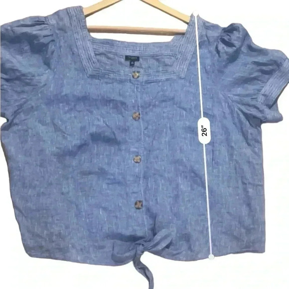 Talbots linen chambray blouse tie waist coastal 3X - Picture 7 of 10